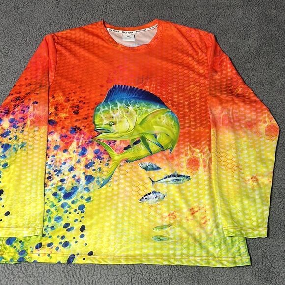🔥🔥 SPICY TUNA All Over Print Performance Polyester Shirt - EXCELLENT - Sz 2XL - Picture 8 of 9
